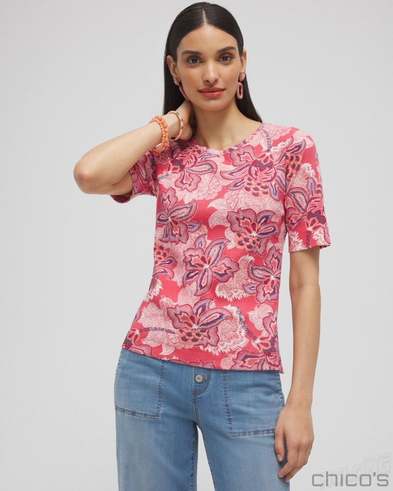 Chico\'s Floral Everyday Elbow Sleeve Tee Tees & Tanks Ginger Rose | 083-SAYBMZ