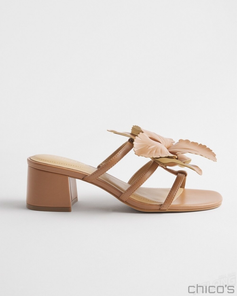 Chico's Floral Heels Shoes Tan | 903-CVLJFT