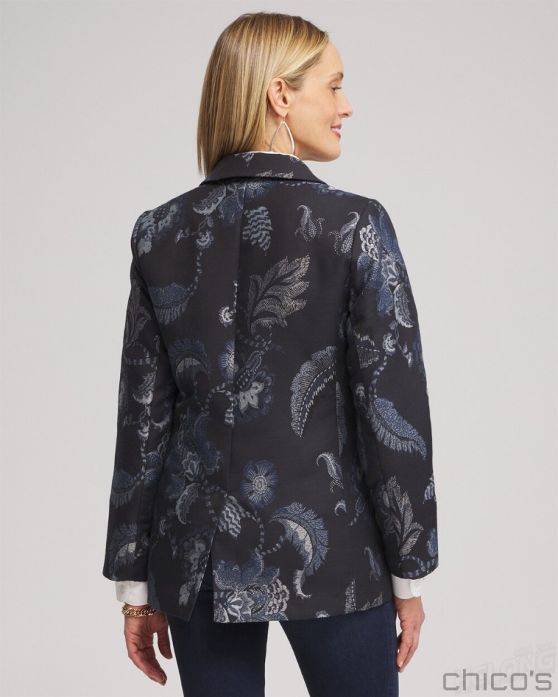 Chico's Floral Jacquard Blazer Jackets & Coats Classic Navy | 460-TOUMFG