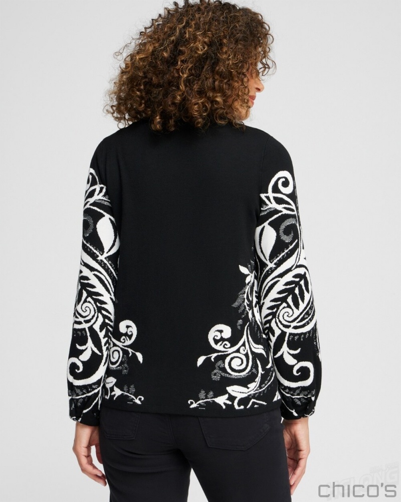 Chico's Floral Jacquard Cardigan Sweaters Black | 541-IWUFNQ