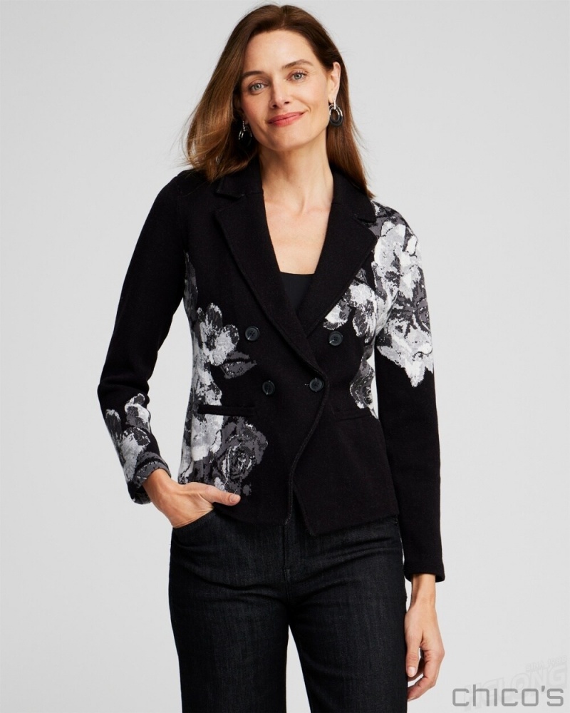 Chico's Floral Jacquard Jacket Sweaters Black | 360-UCGNFR