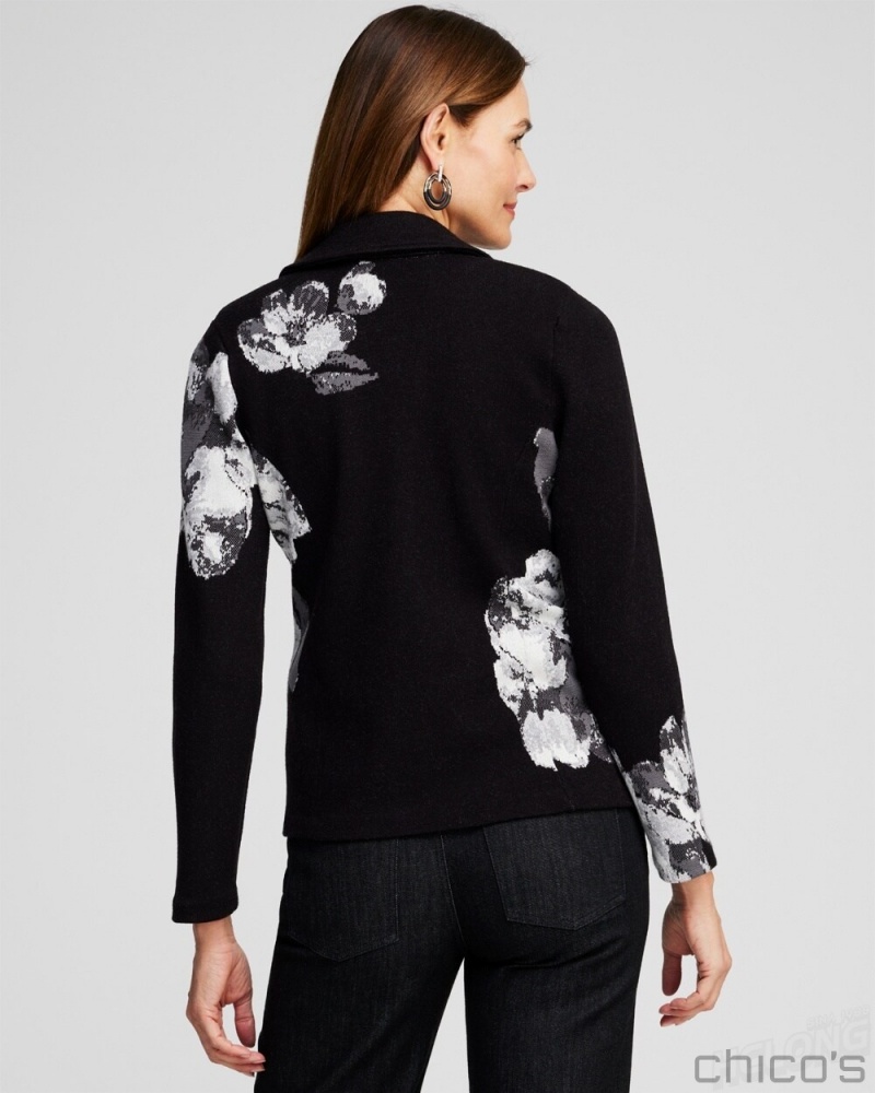 Chico's Floral Jacquard Jacket Sweaters Black | 360-UCGNFR