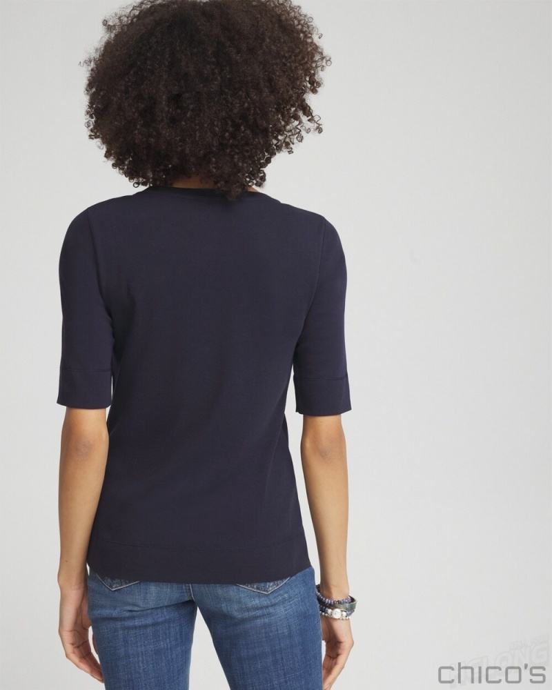 Chico's Floral Jewel Neck Tee Tees & Tanks Classic Navy | 104-COHZMK