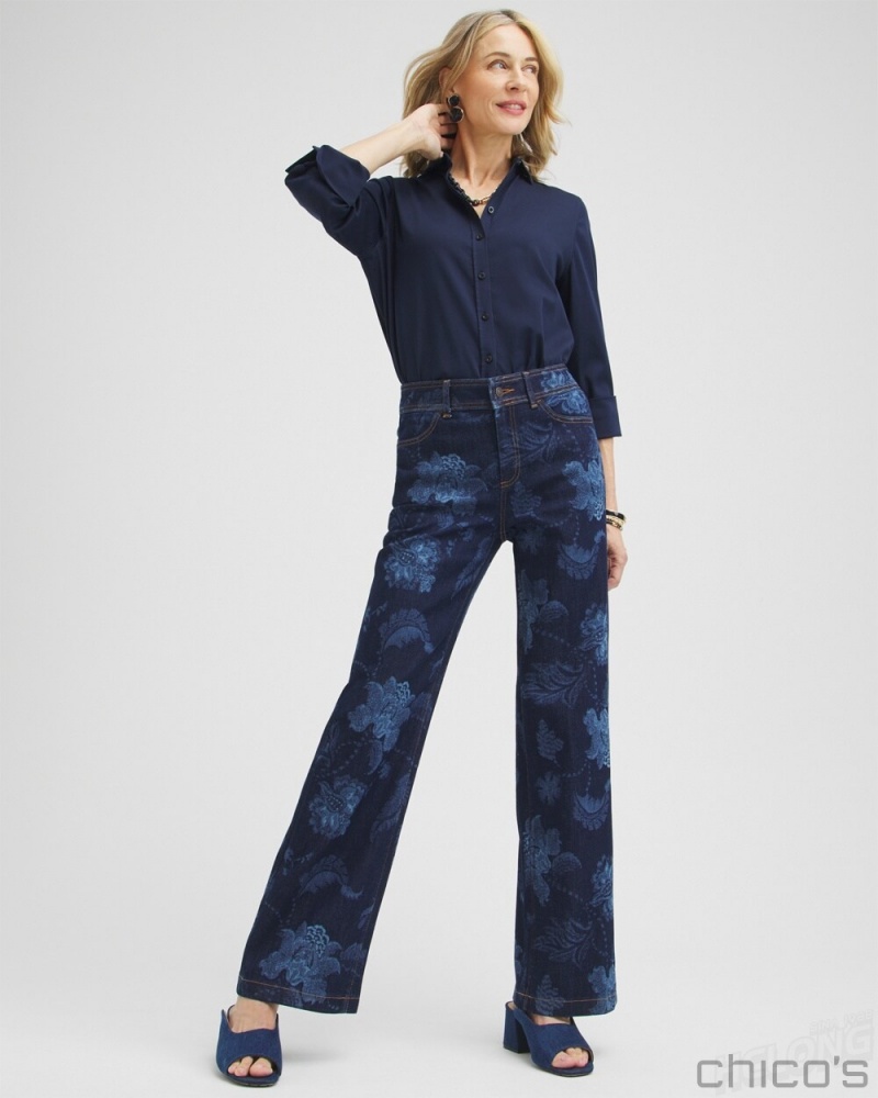 Chico's Floral Laser Print Trouser Jeans Jeans & Denim Atasi Indigo | 976-ELBUFO