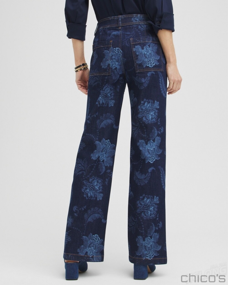 Chico's Floral Laser Print Trouser Jeans Jeans & Denim Atasi Indigo | 976-ELBUFO