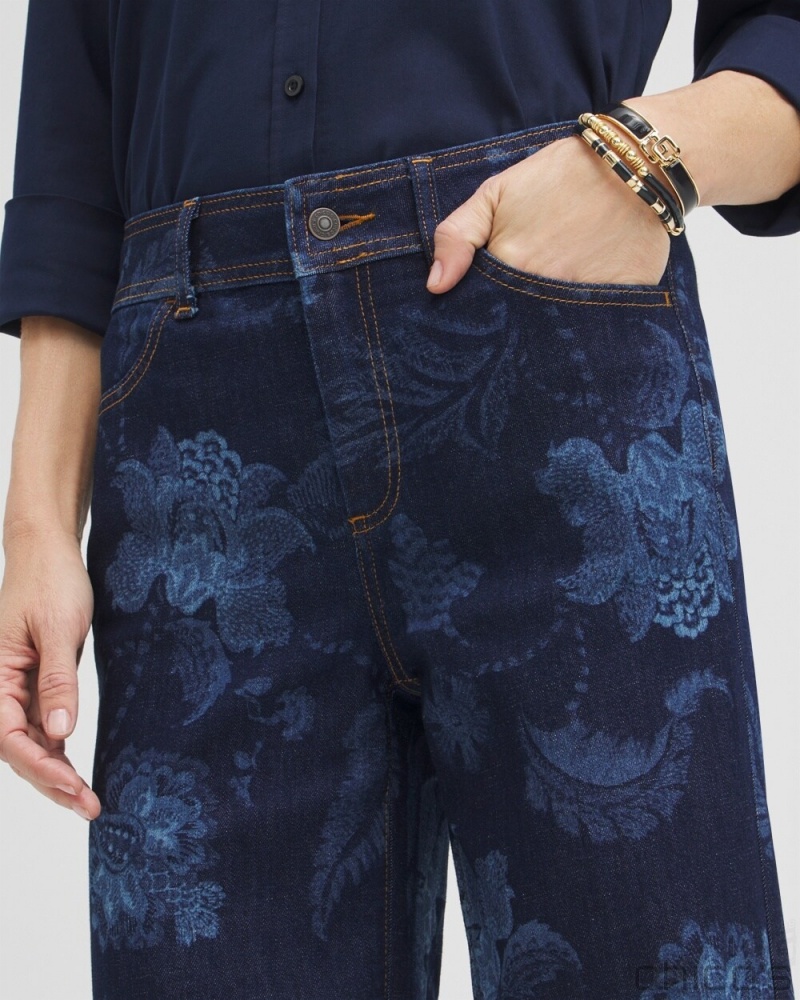 Chico's Floral Laser Print Trouser Jeans Jeans & Denim Atasi Indigo | 976-ELBUFO