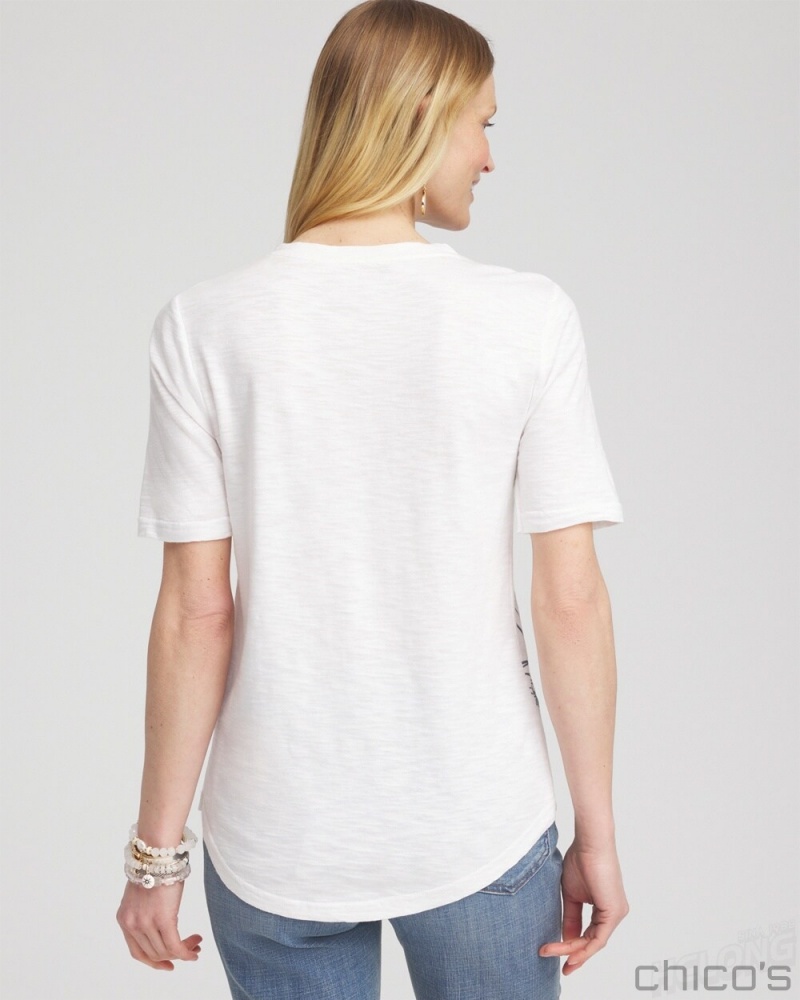 Chico's Floral Notch Neck Tee Tees & Tanks Alabaster | 298-XSQJAK