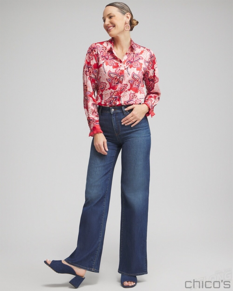 Chico's Floral Pleated Blouse Blouses & Shirts Ginger Rose | 289-HZNWVG