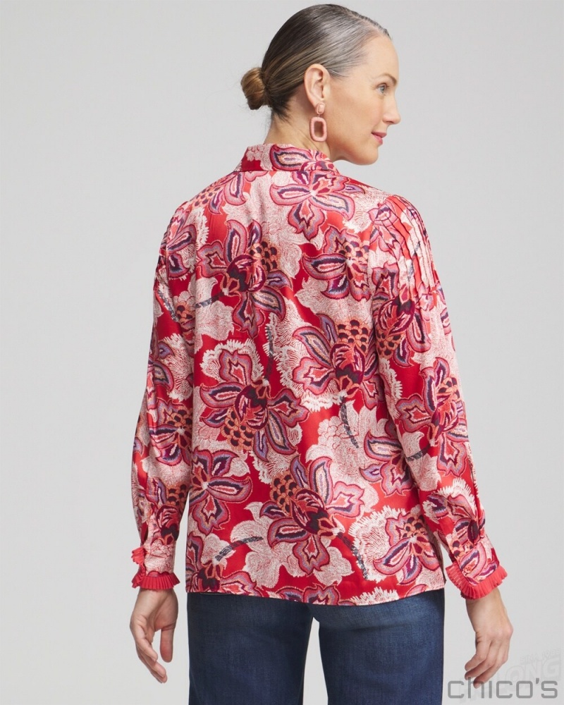 Chico's Floral Pleated Blouse Blouses & Shirts Ginger Rose | 289-HZNWVG