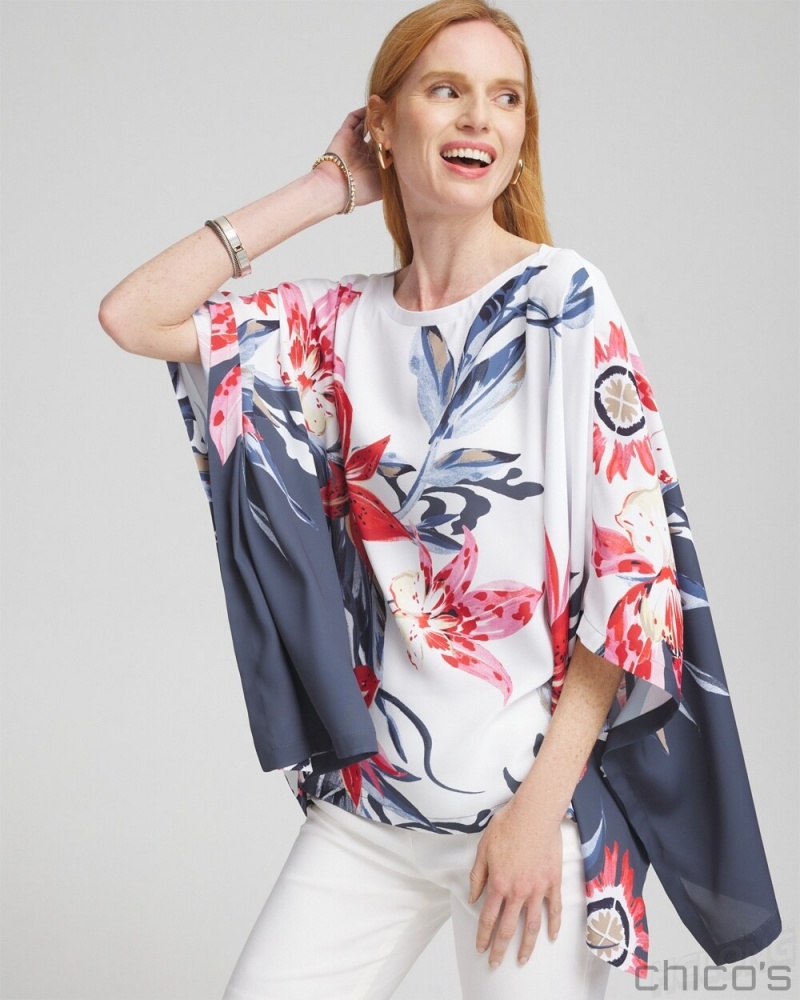 Chico's Floral Poncho Ponchos & Ruanas Classic Navy | 015-LQKWAJ