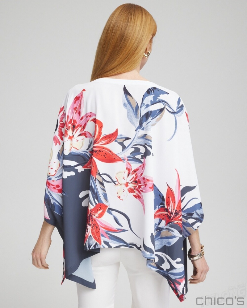 Chico's Floral Poncho Ponchos & Ruanas Classic Navy | 015-LQKWAJ