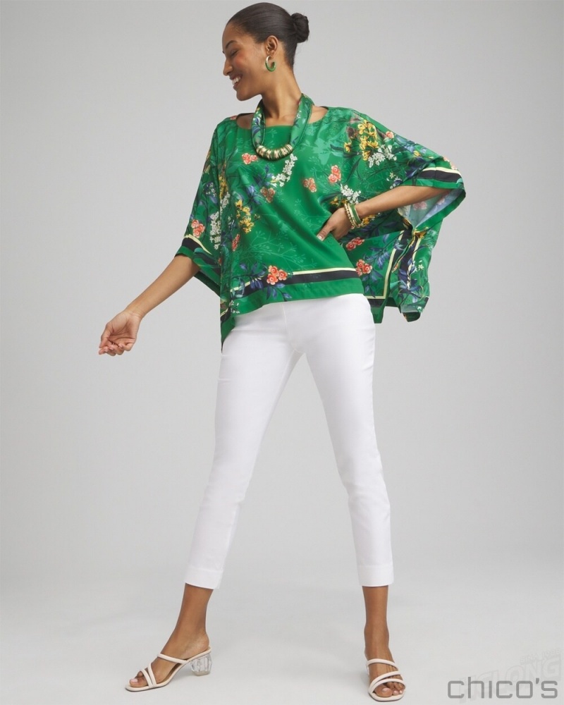 Chico's Floral Poncho Ponchos & Ruanas Verdant Green | 459-LRJXMA