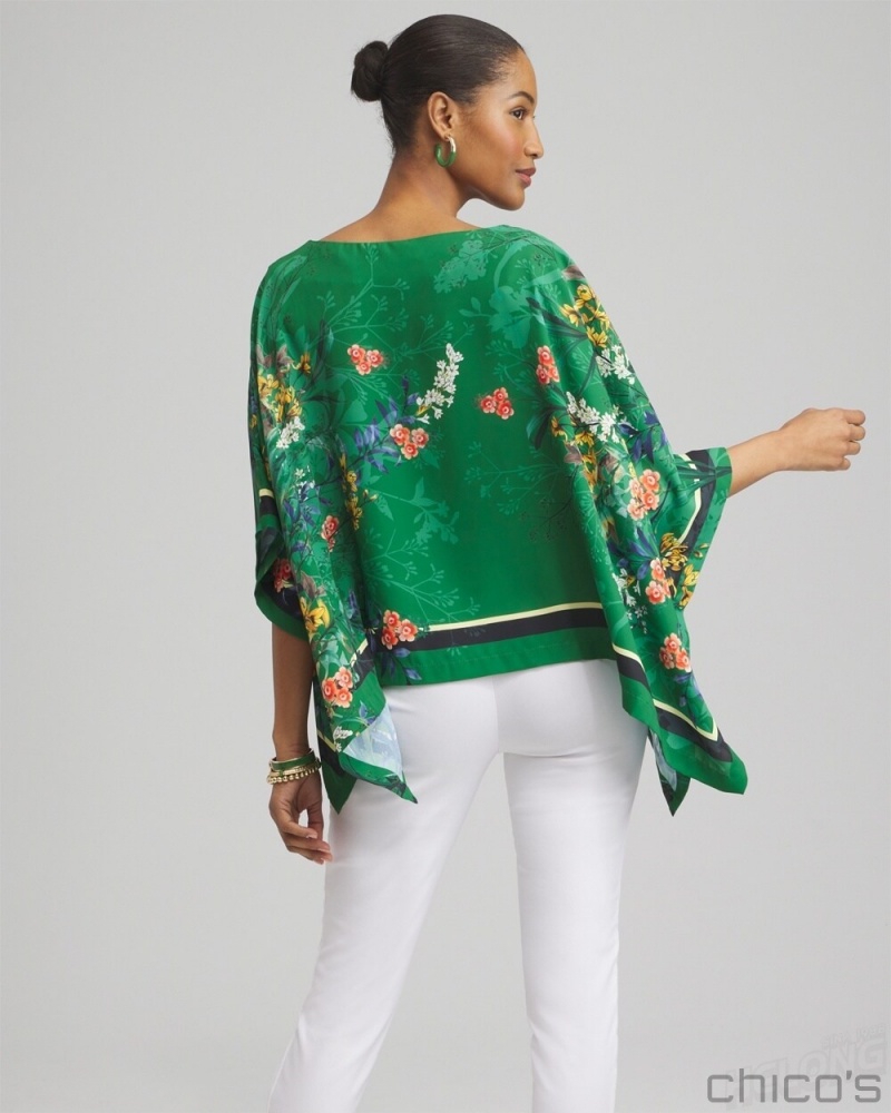 Chico's Floral Poncho Ponchos & Ruanas Verdant Green | 459-LRJXMA