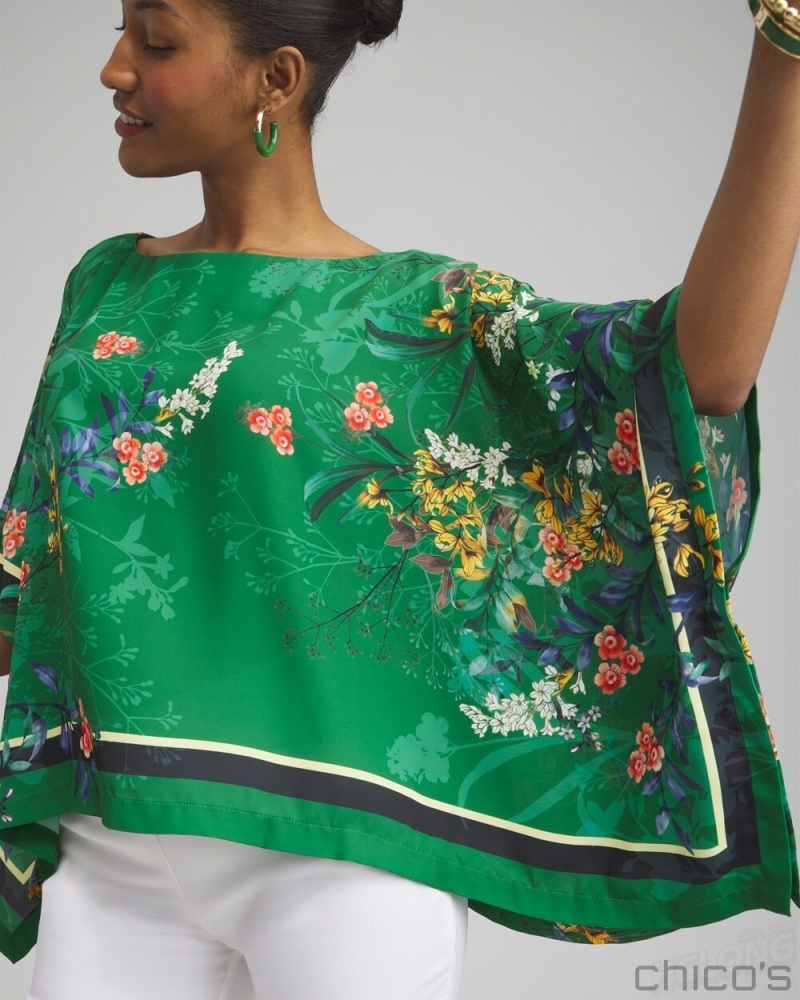 Chico's Floral Poncho Ponchos & Ruanas Verdant Green | 459-LRJXMA