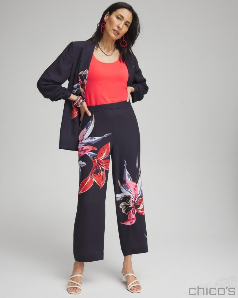 Chico's Floral Print Soft Cropped Pants Pants Classic Navy | 273-JGMSXQ