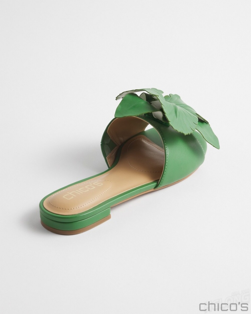 Chico's Floral Slides Shoes Green | 860-IAKNLX