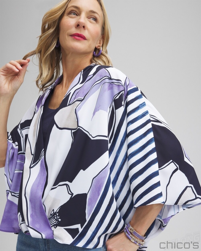 Chico's Floral Surplice Poncho Ponchos & Ruanas Classic Navy | 173-DVNTUA