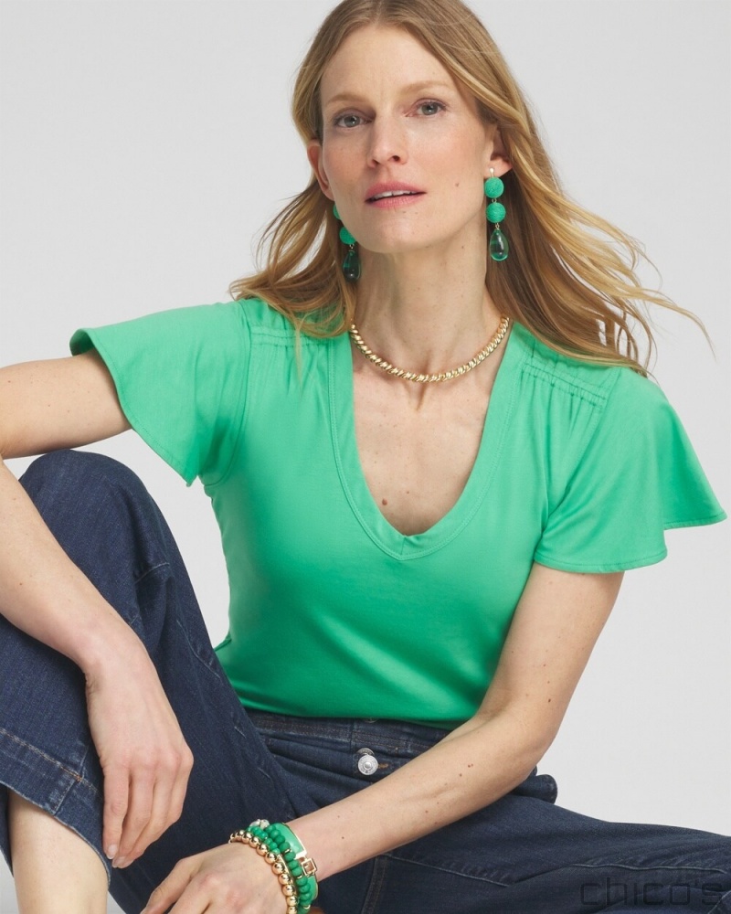 Chico's Flutter Sleeve Tee Tees & Tanks GRASSY GREEN | 356-LHMQUT