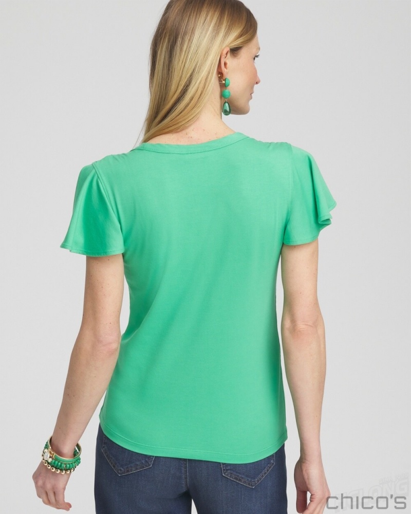 Chico's Flutter Sleeve Tee Tees & Tanks GRASSY GREEN | 356-LHMQUT