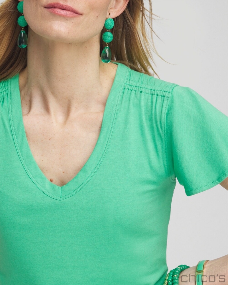 Chico's Flutter Sleeve Tee Tees & Tanks GRASSY GREEN | 356-LHMQUT