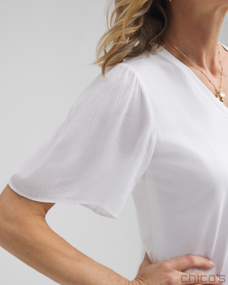 Chico's Gauze Flutter Sleeve Top Tees & Tanks Alabaster | 173-ULZNXV