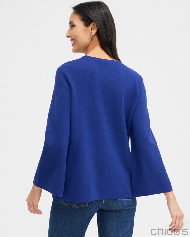 Chico's Gem Embellished Flare Sleeve Sweater Sweaters Cobalt Night | 162-SGJZQB