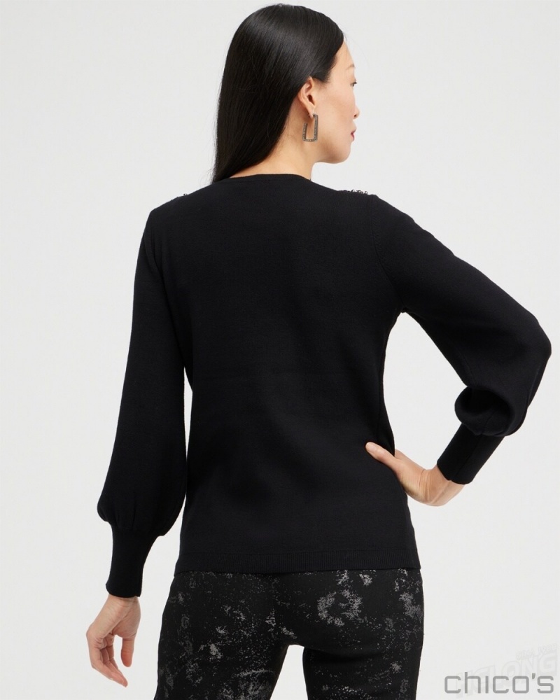 Chico's Gem Embellished Pullover Sweater Sweaters Black | 592-GYSZDF