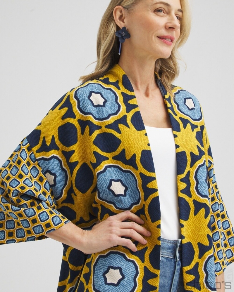 Chico's Geo Print Short Kimono Ponchos & Ruanas Blue Echo | 984-GRWMCZ