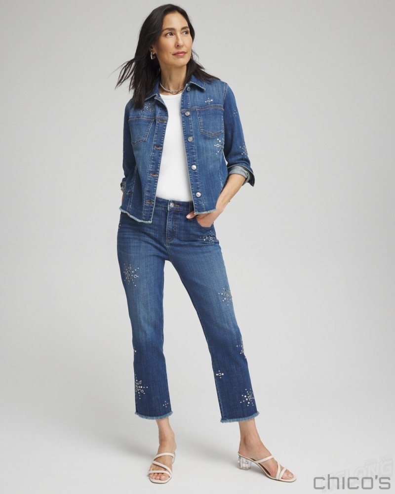 Chico's Girlfriend Americana Fireworks Cropped Jeans Jeans & Denim Katina Indigo | 827-RDNWBL