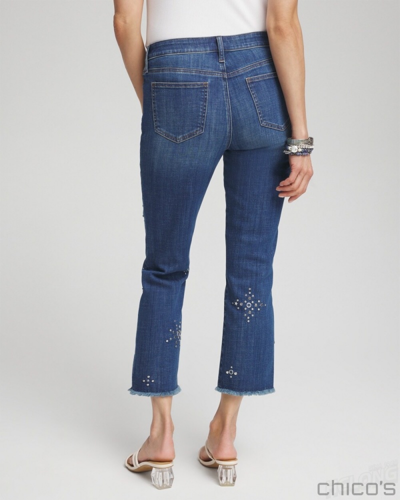 Chico's Girlfriend Americana Fireworks Cropped Jeans Jeans & Denim Katina Indigo | 827-RDNWBL