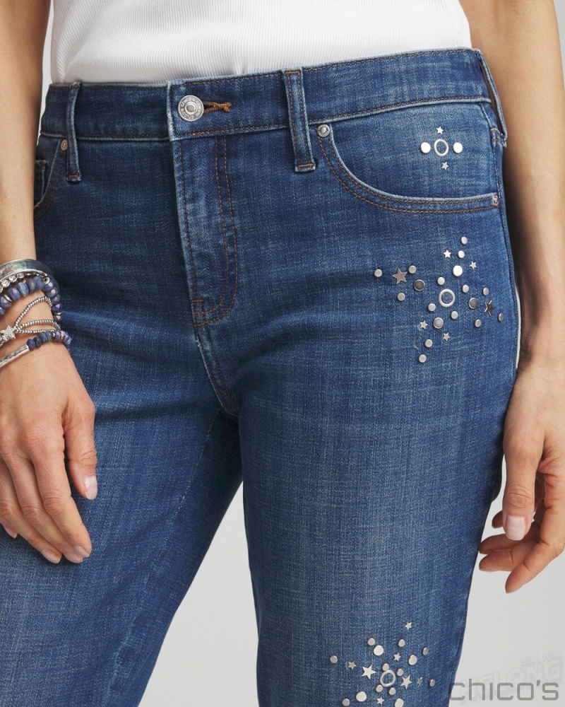 Chico's Girlfriend Americana Fireworks Cropped Jeans Jeans & Denim Katina Indigo | 827-RDNWBL