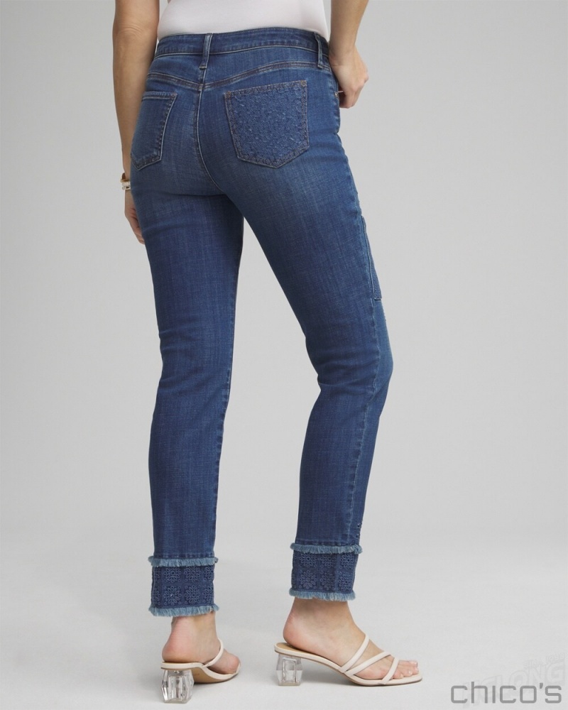 Chico's Girlfriend Double Fray Ankle Jeans Jeans & Denim Palomino Indigo | 710-DGBOWS