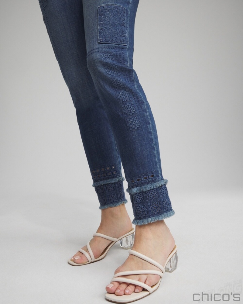 Chico's Girlfriend Double Fray Ankle Jeans Jeans & Denim Palomino Indigo | 710-DGBOWS