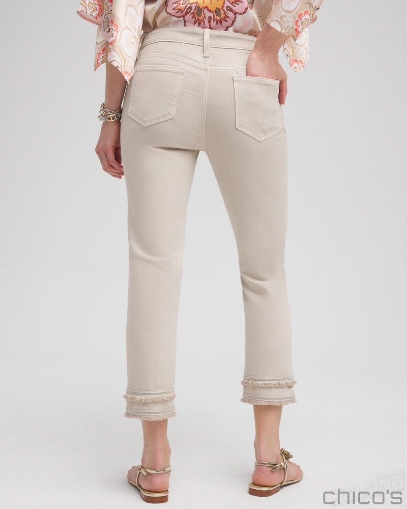 Chico's Girlfriend Embellished Fray Cropped Jeans Jeans & Denim Smokey Taupe | 579-VROFHA