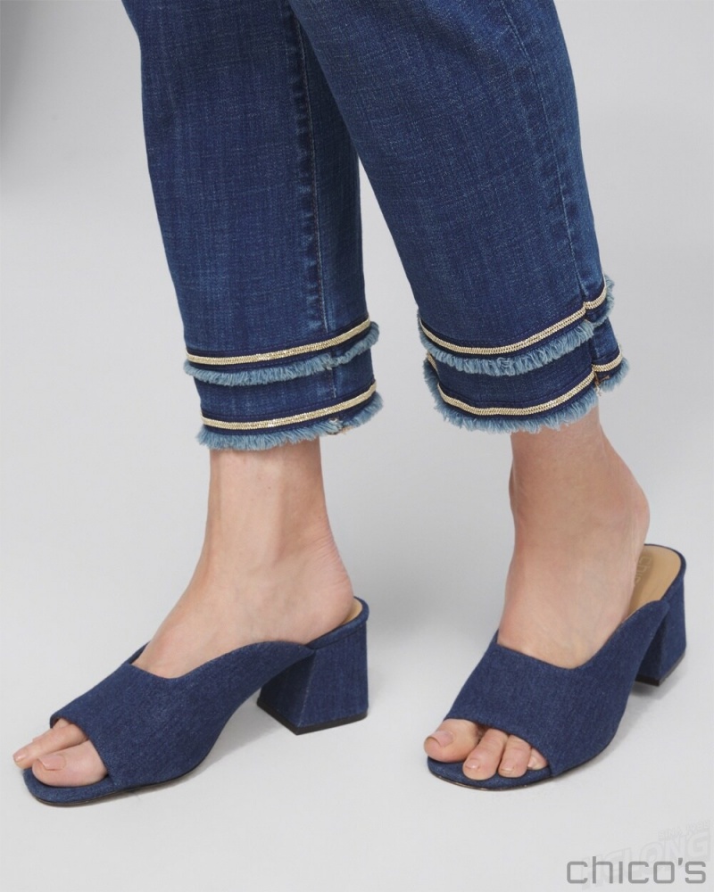 Chico's Girlfriend Embellished Hem Cropped Jeans Jeans & Denim Blue Springs Indigo | 394-DMEFWB