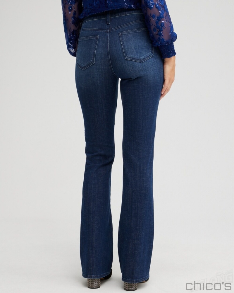 Chico's Girlfriend Embroidered Flares Jeans & Denim Juneberry Indigo | 674-QHDWKF