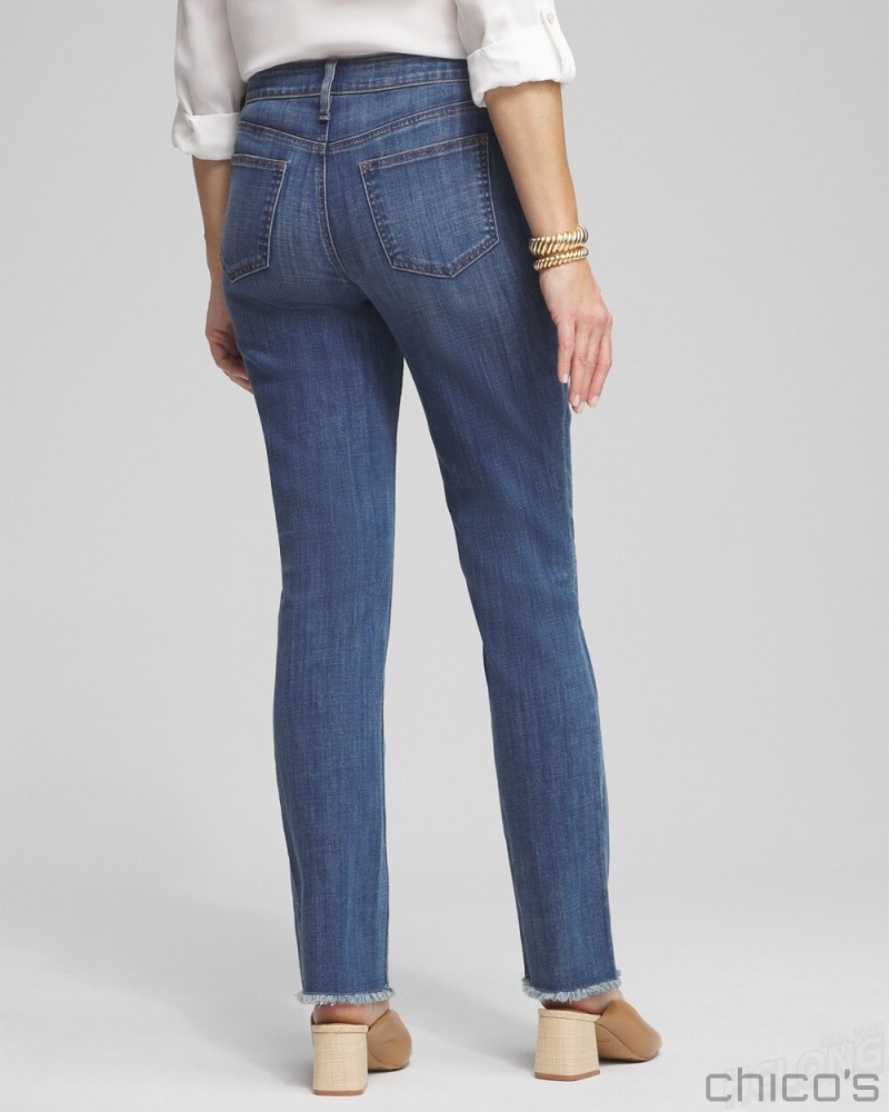 Chico's Girlfriend Fray Hem Jeans Jeans & Denim Royal Street Indigo | 145-MQWCYZ