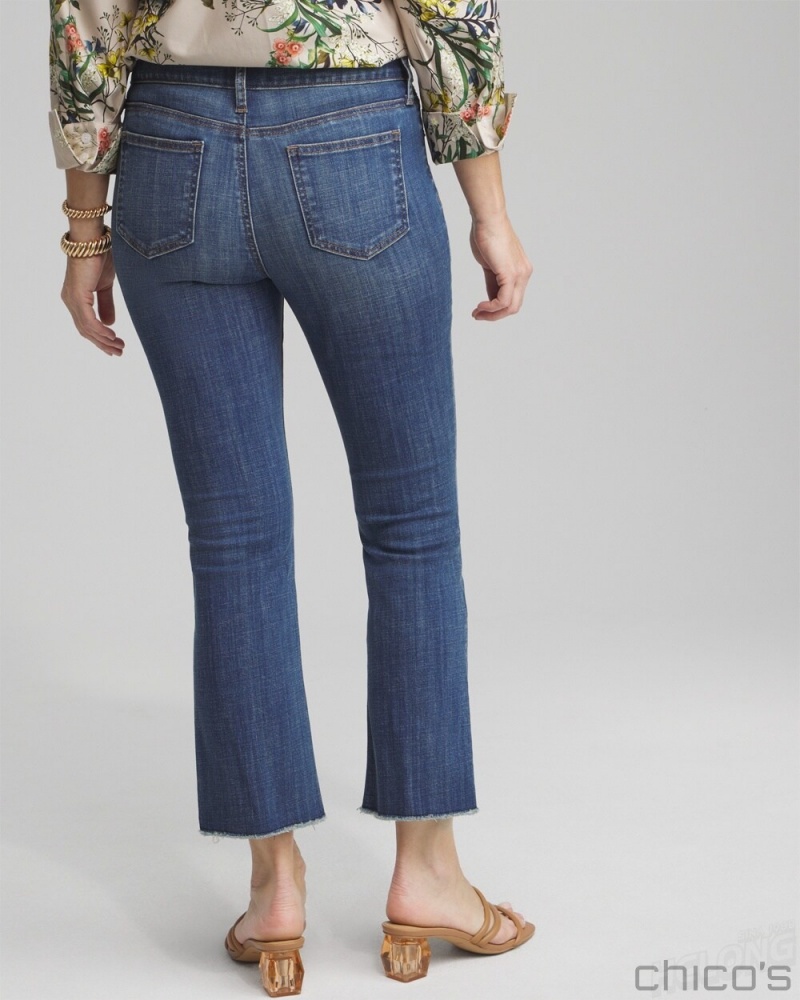 Chico's Girlfriend Fray Hem Kick Flare Jeans Jeans & Denim Royal Street Indigo | 631-MPZBIO