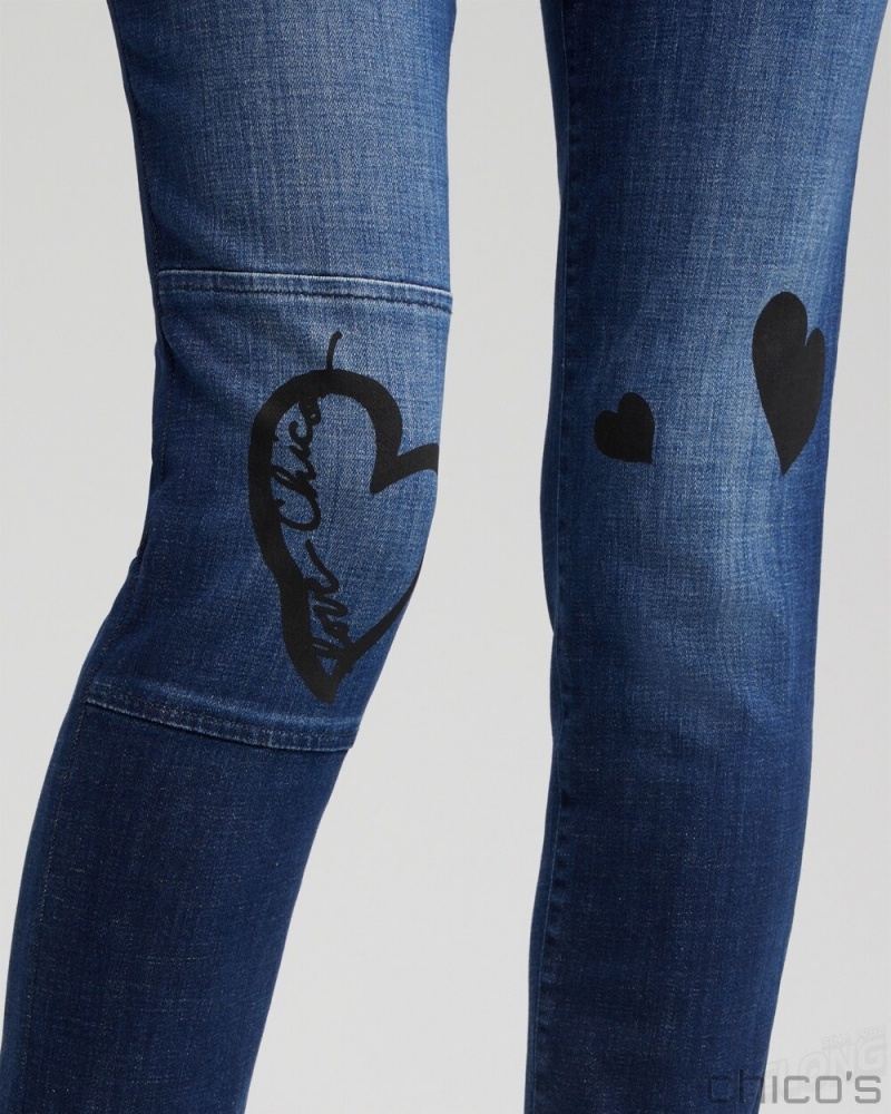 Chico's Girlfriend Heart Print Ankle Jeans Jeans & Denim Irvina Indigo | 301-GIQCJO