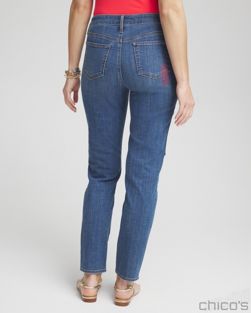 Chico's Girlfriend Patchwork Ankle Jeans Jeans & Denim Palace Indigo | 412-AHDTOY