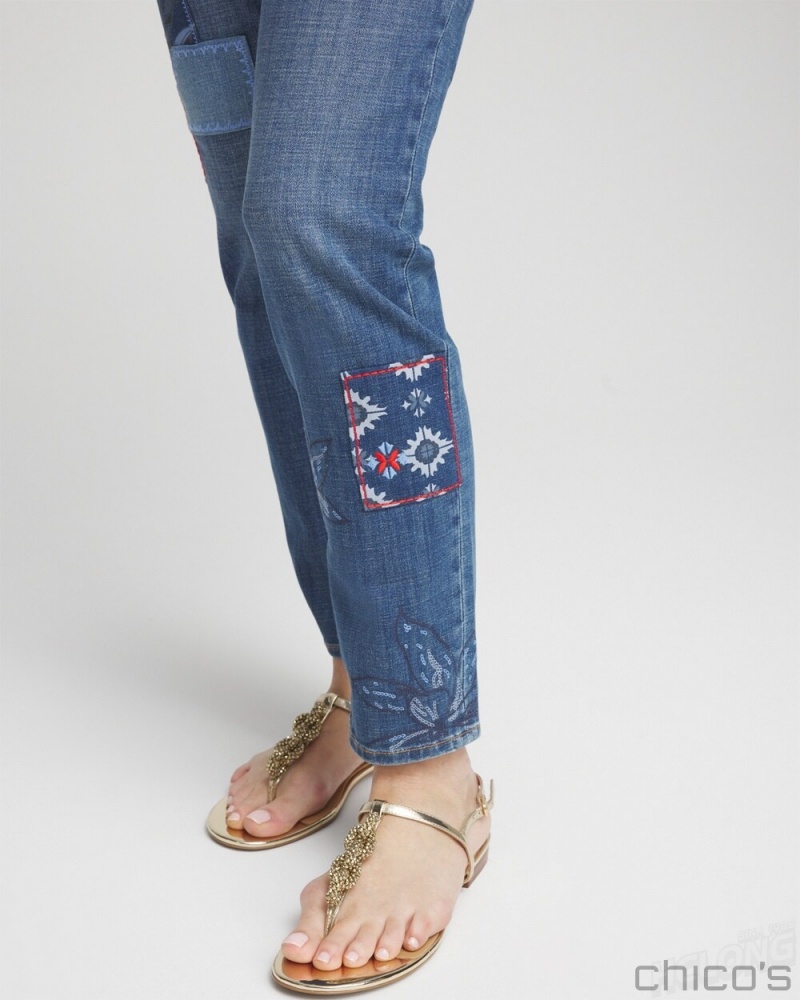 Chico's Girlfriend Patchwork Ankle Jeans Jeans & Denim Palace Indigo | 412-AHDTOY