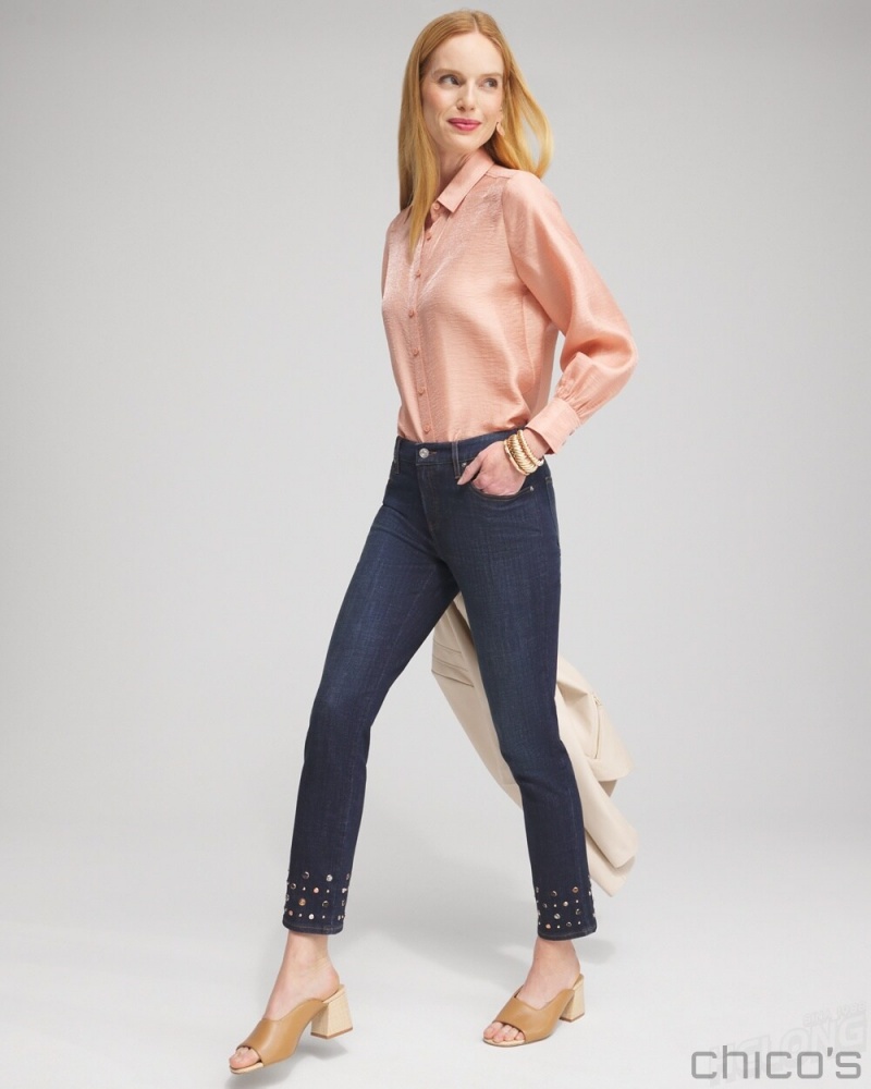 Chico's Girlfriend Rivet Detail Ankle Jeans Jeans & Denim La Rambla Indigo | 364-XQMKNF