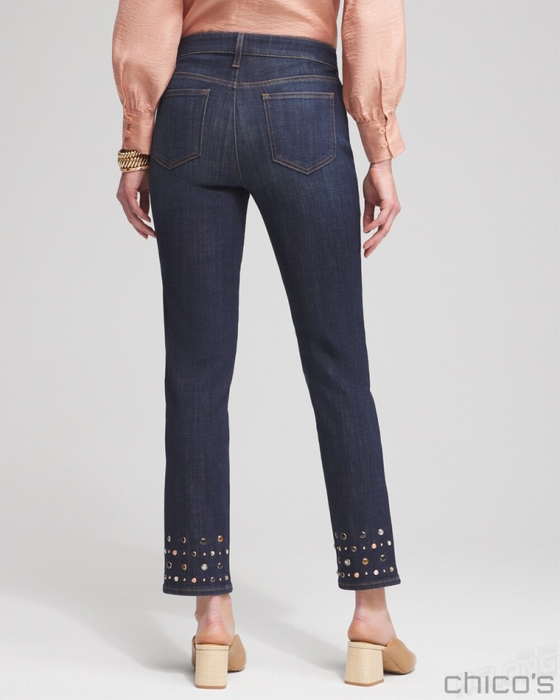 Chico's Girlfriend Rivet Detail Ankle Jeans Jeans & Denim La Rambla Indigo | 364-XQMKNF