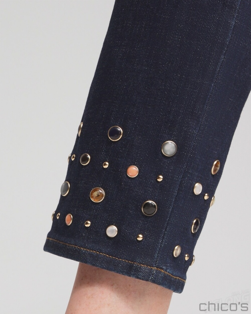 Chico's Girlfriend Rivet Detail Ankle Jeans Jeans & Denim La Rambla Indigo | 364-XQMKNF