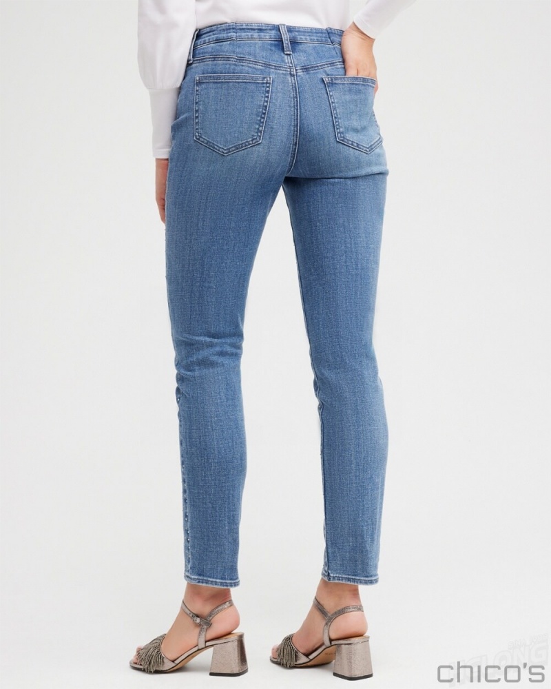 Chico's Girlfriend Scattered Stone Ankle Jeans Jeans & Denim Cambridge Indigo | 631-KAVJNT