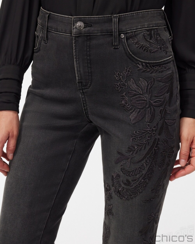 Chico's Girlfriend Tonal Embroidered Flare Jeans Jeans & Denim Selene Wash | 671-UXHGCN