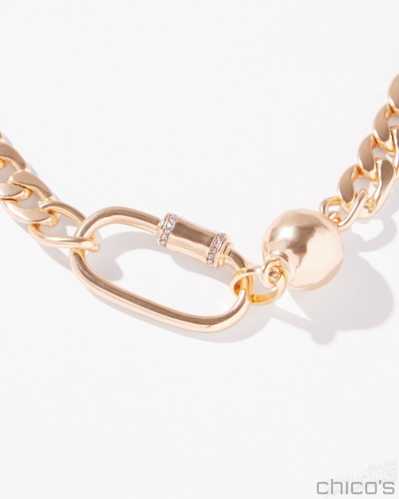 Chico's Gold Tone Carabiner Necklace Necklaces Gold | 407-VPOXIE