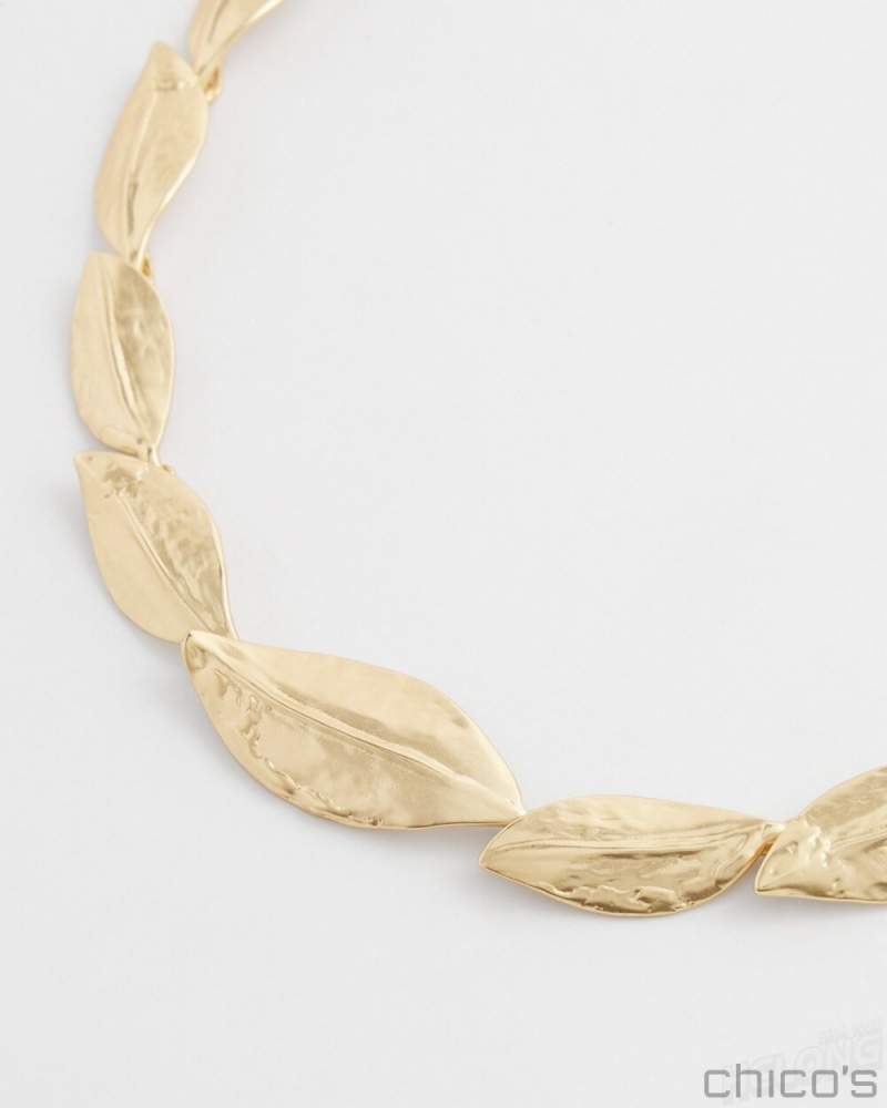 Chico's Gold Tone Leaf Bib Necklace Necklaces Gold | 165-UHNODR