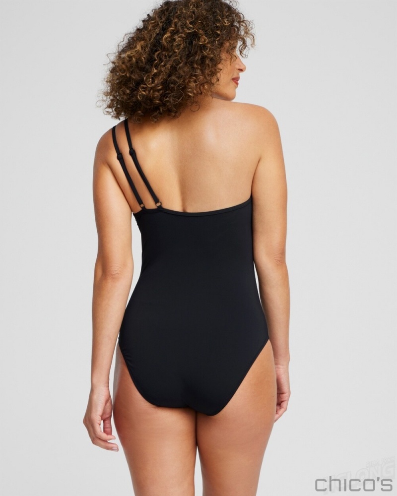 Chico's Gottex One Shoulder Swimsuit Swim Black | 675-BELUNW