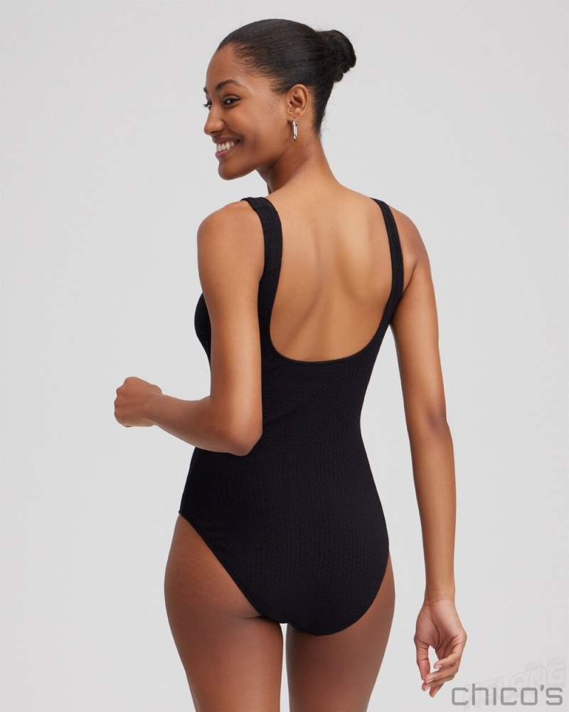 Chico's Gottex Square Neck One Piece Swimsuit Swim Black | 105-NIGDCX